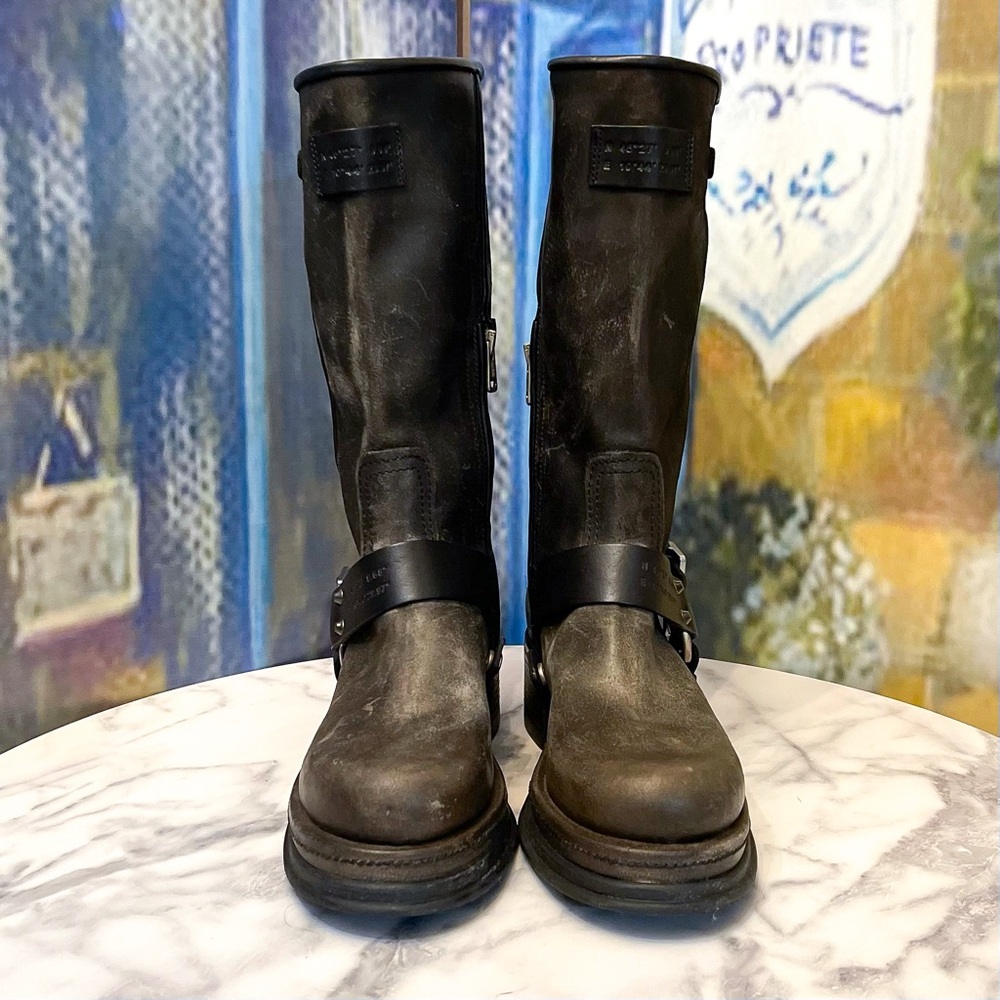 A.S.98 Chase Leather Harness Moto Boots Brushed Smoke Brown Black 40 EUC - Picture 3 of 9